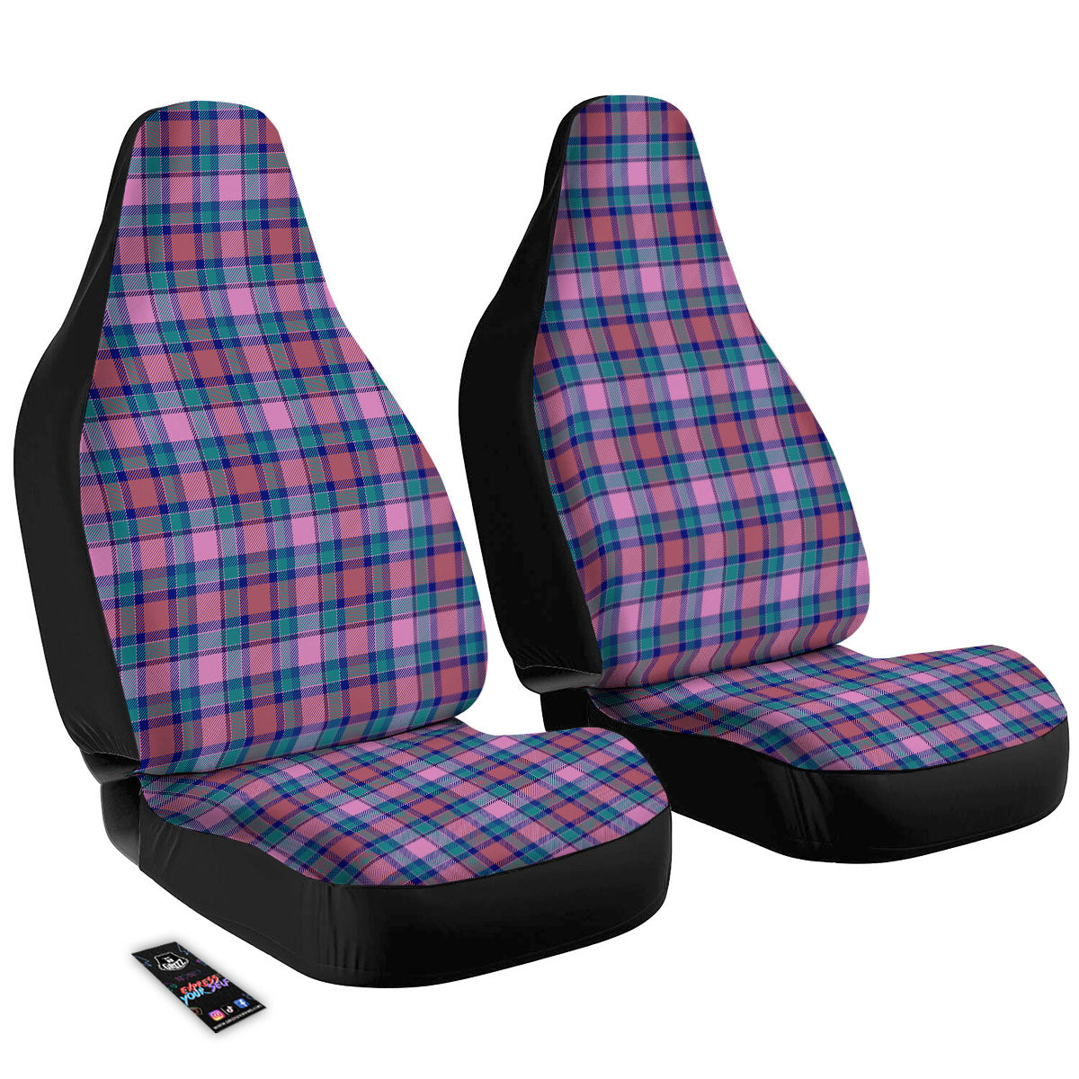 Blue Green And Pink Tartan Print Pattern Car Seat Covers-grizzshop