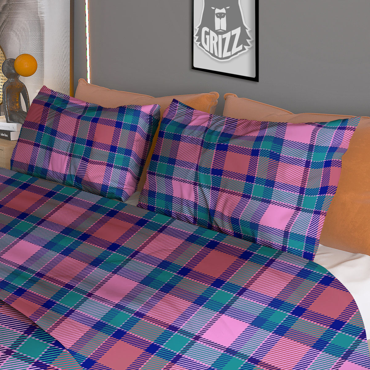 Blue Green And Pink Tartan Print Pattern Duvet Cover Bedding Set