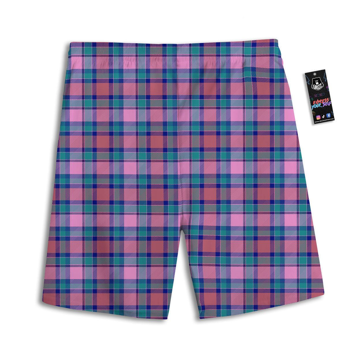 Blue Green And Pink Tartan Print Pattern Men's Athletic Shorts