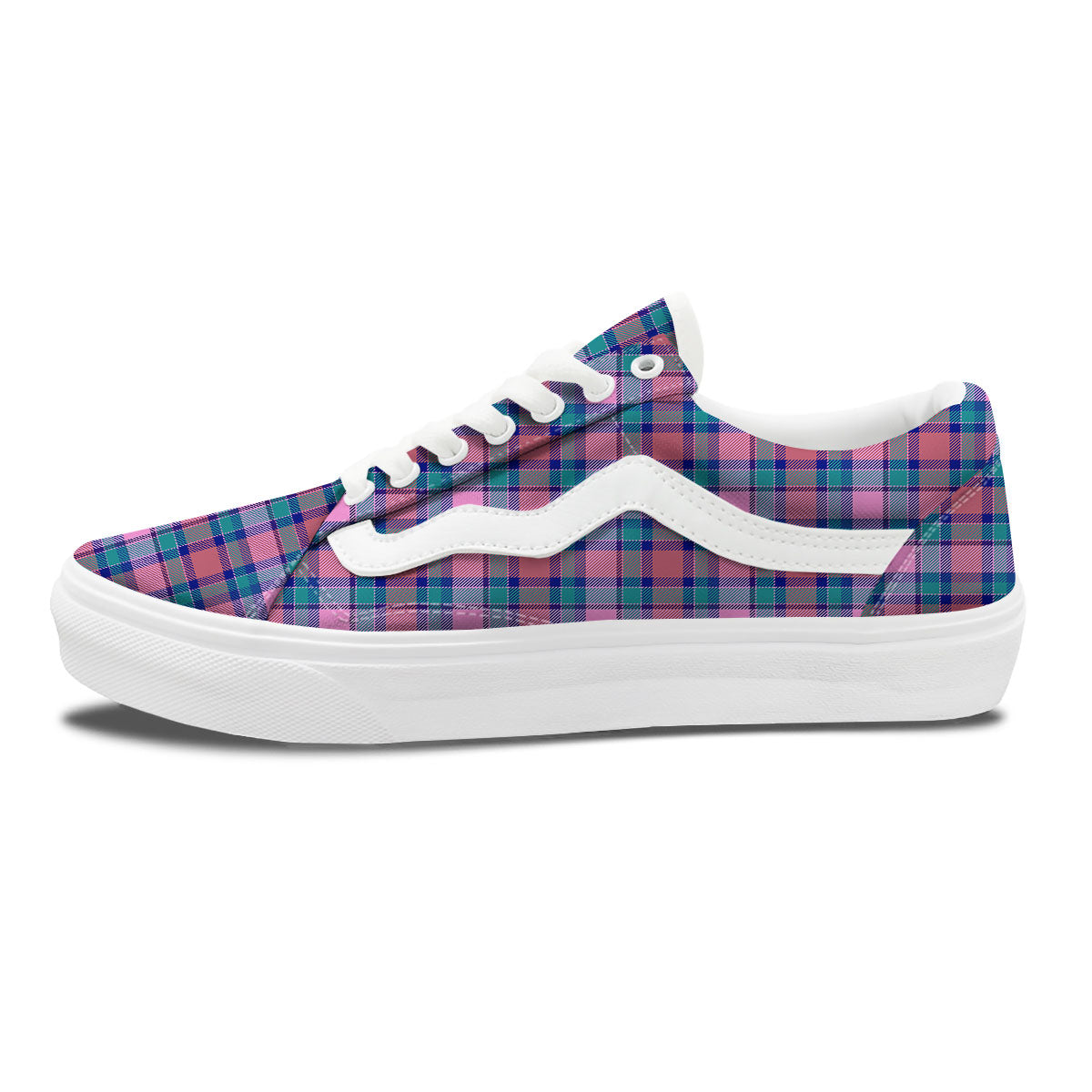Blue Green And Pink Tartan Print Pattern Skate Shoes-grizzshop