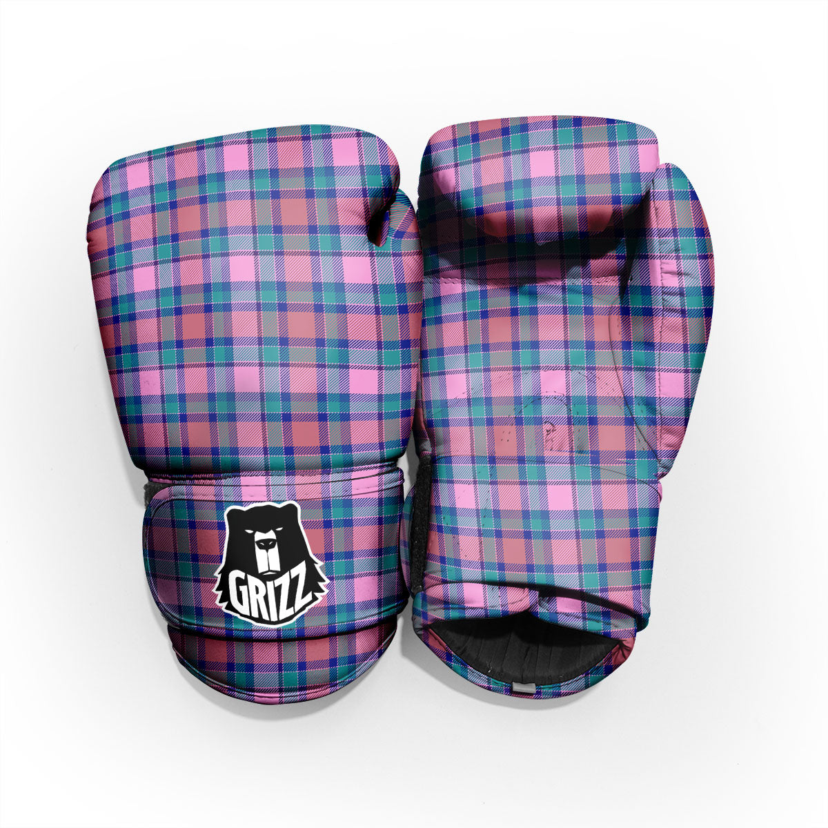 Blue Green And Pink Tartan Print Pattern Pro Boxing Glove