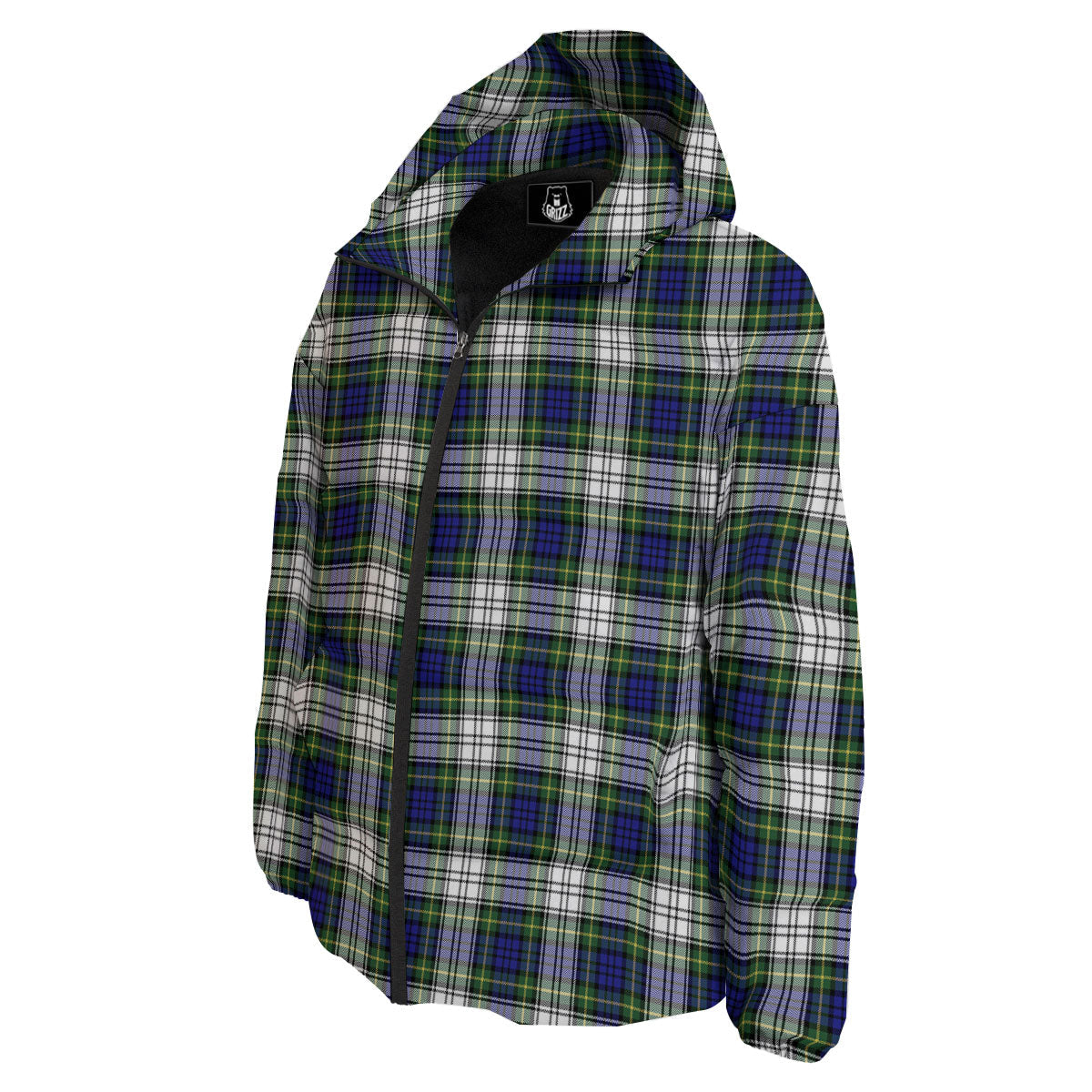Blue Green And White Plaid Print Pattern Down Jacket-grizzshop