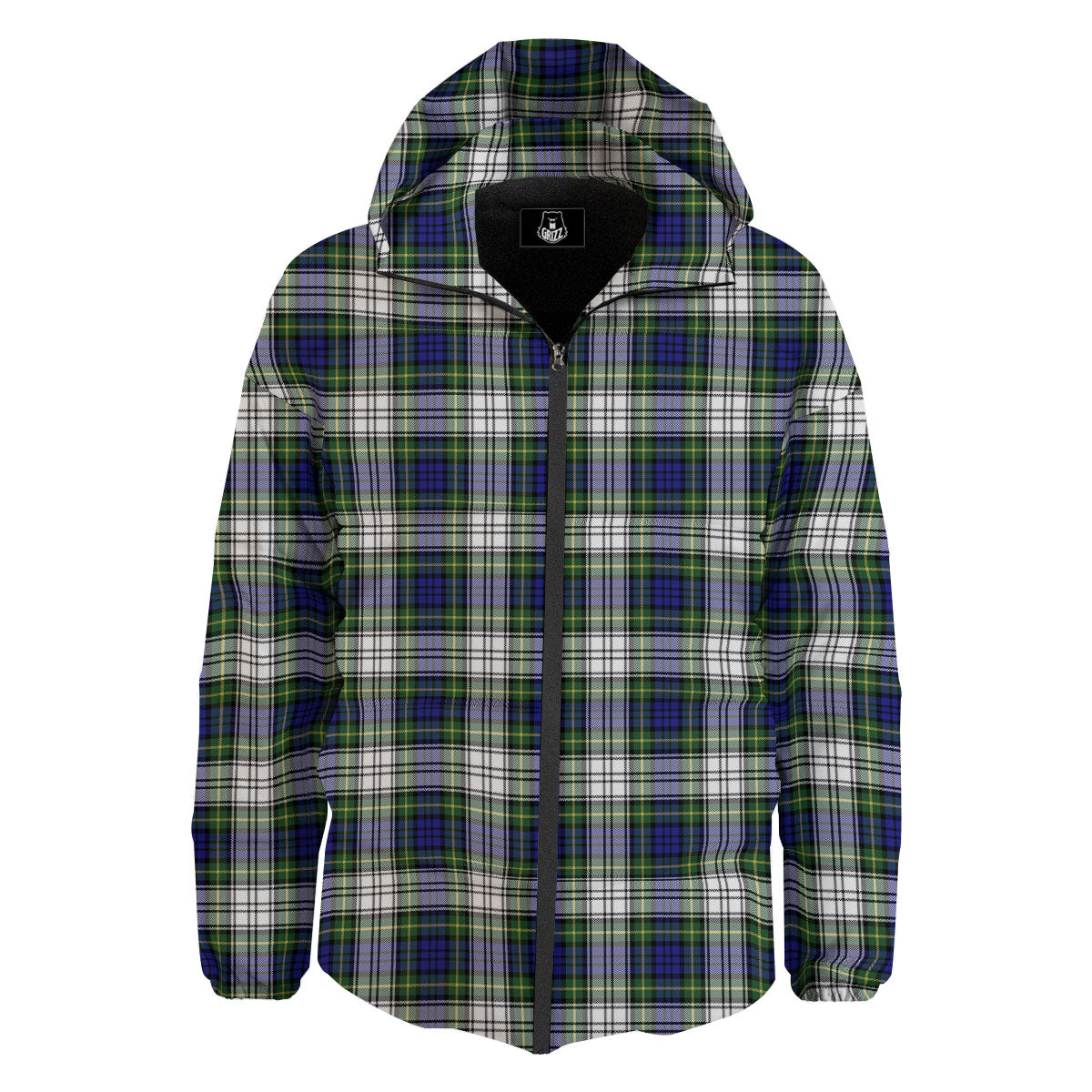 Blue Green And White Plaid Print Pattern Down Jacket-grizzshop