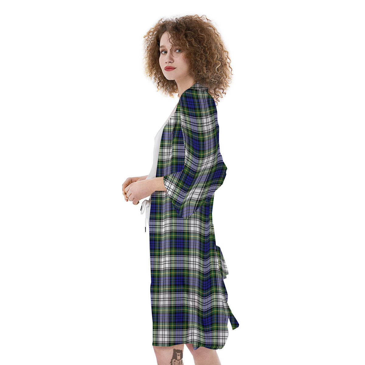 Blue Green And White Plaid Print Pattern Kimono-grizzshop