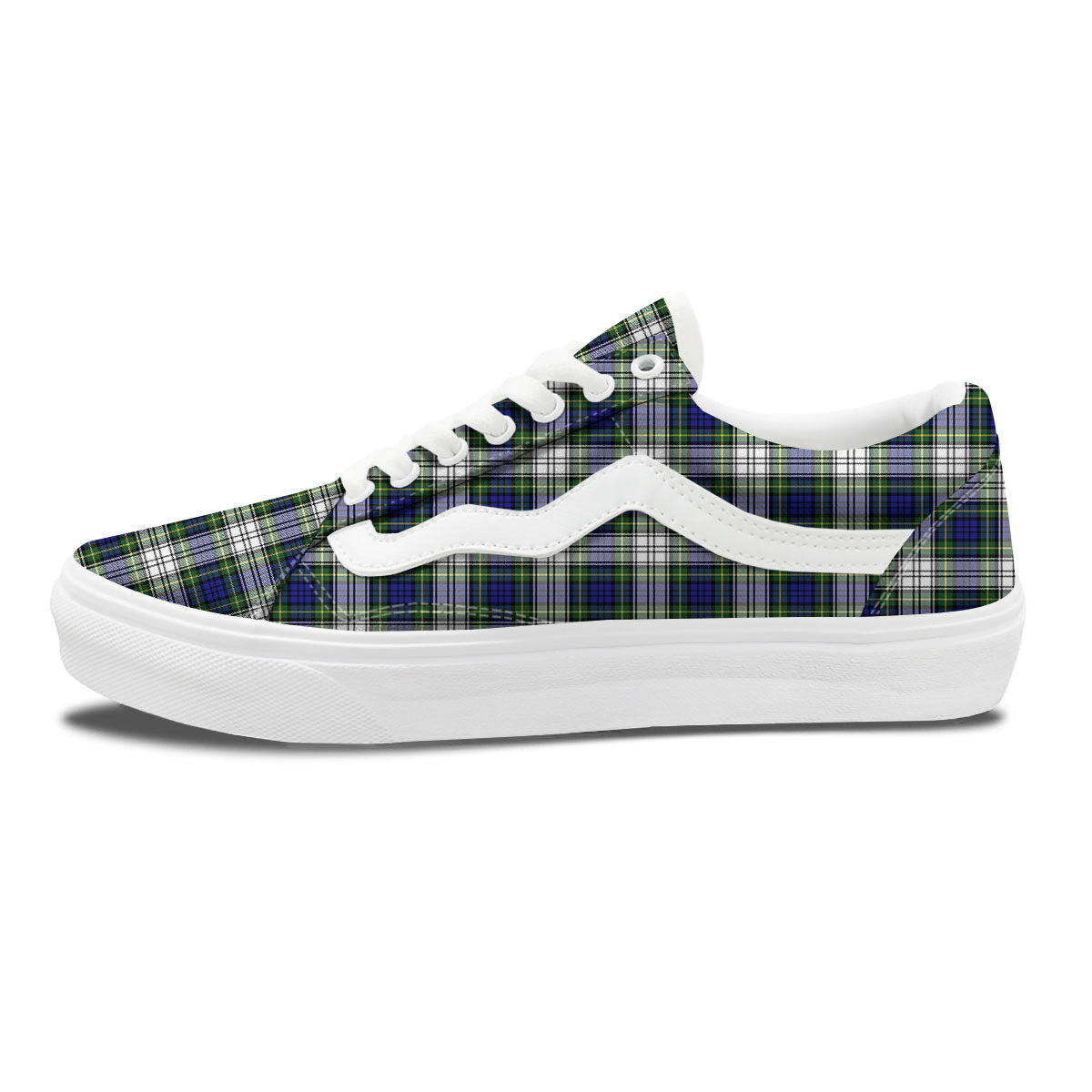 Blue Green And White Plaid Print Pattern Skate Shoes-grizzshop