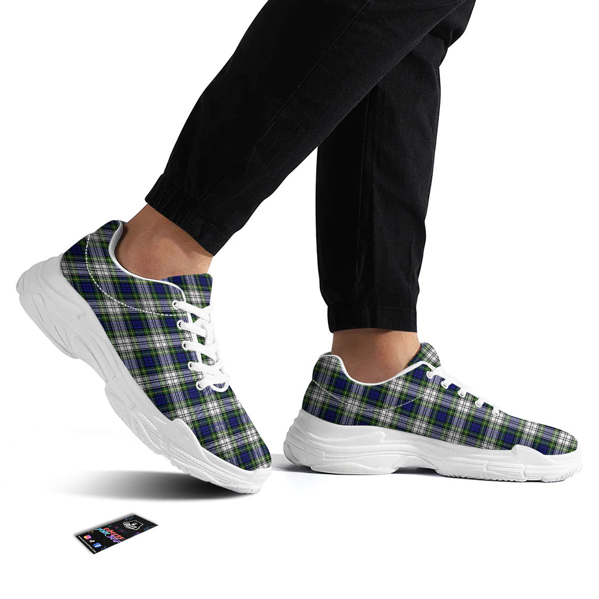 Blue Green And White Plaid Print Pattern White Chunky Shoes-grizzshop