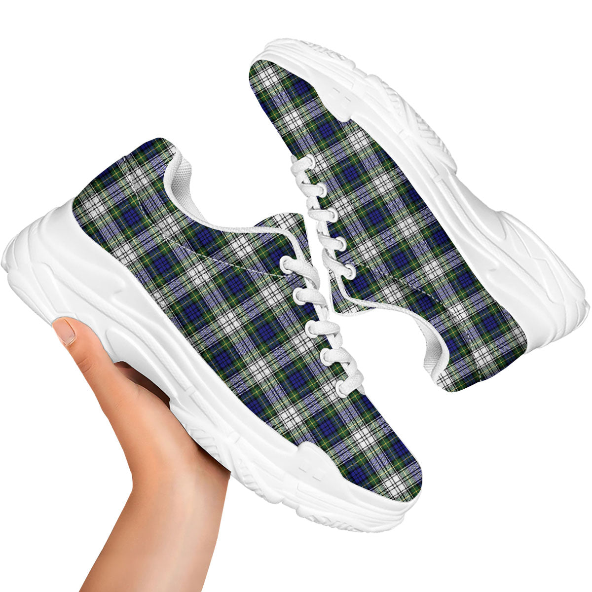 Blue Green And White Plaid Print Pattern White Chunky Shoes-grizzshop