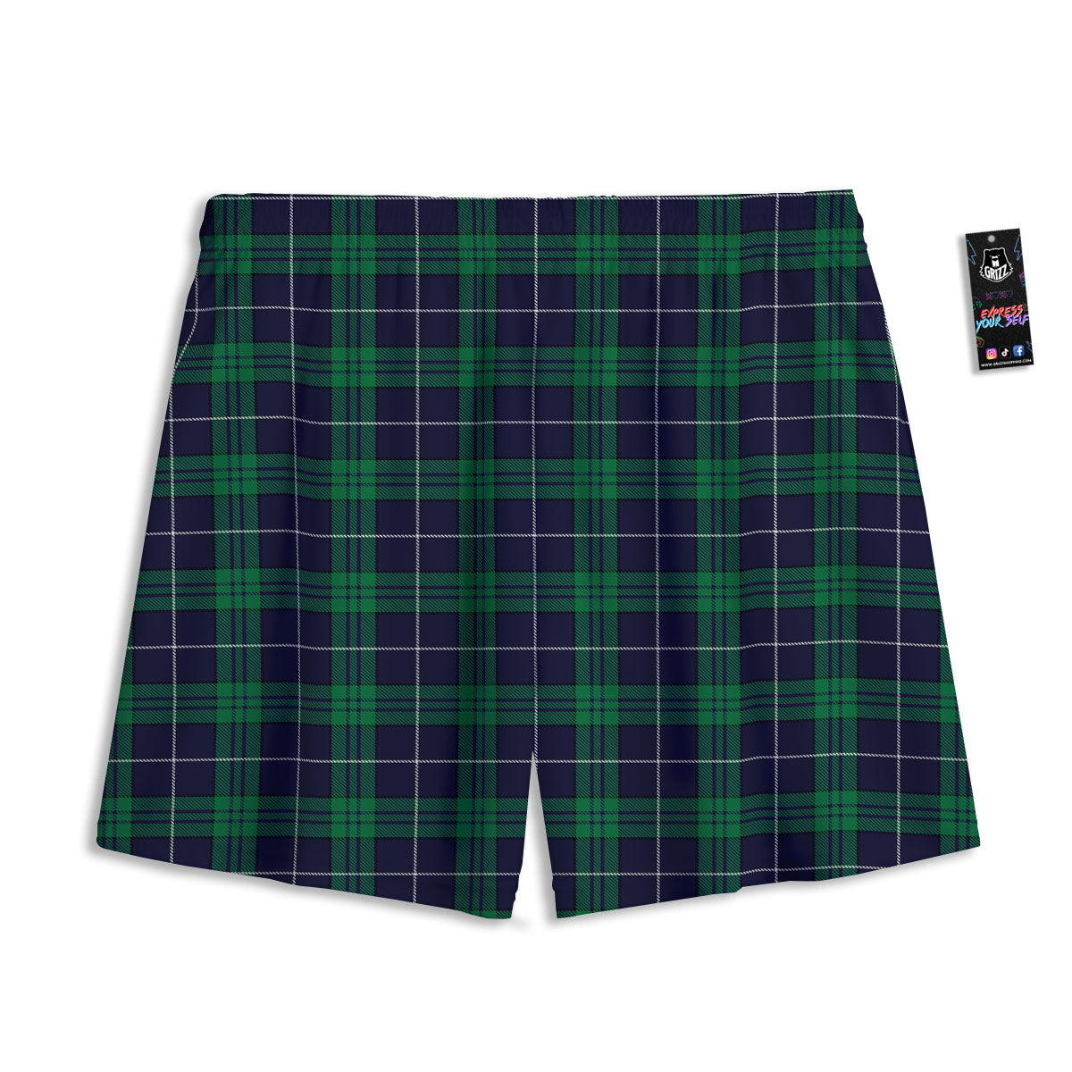 Blue Green And White Tartan Print Mesh Shorts