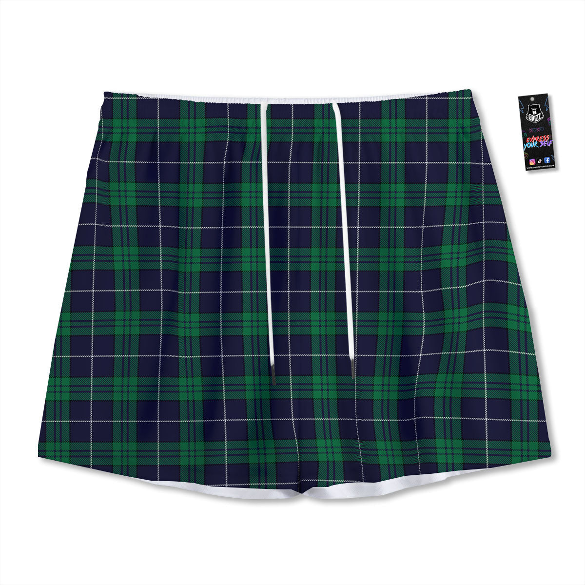 Blue Green And White Tartan Print Mesh Shorts