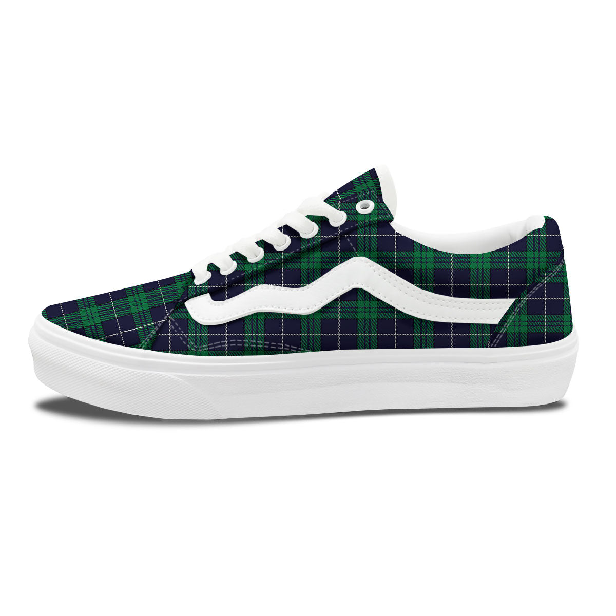 Blue Green And White Tartan Print Skate Shoes-grizzshop