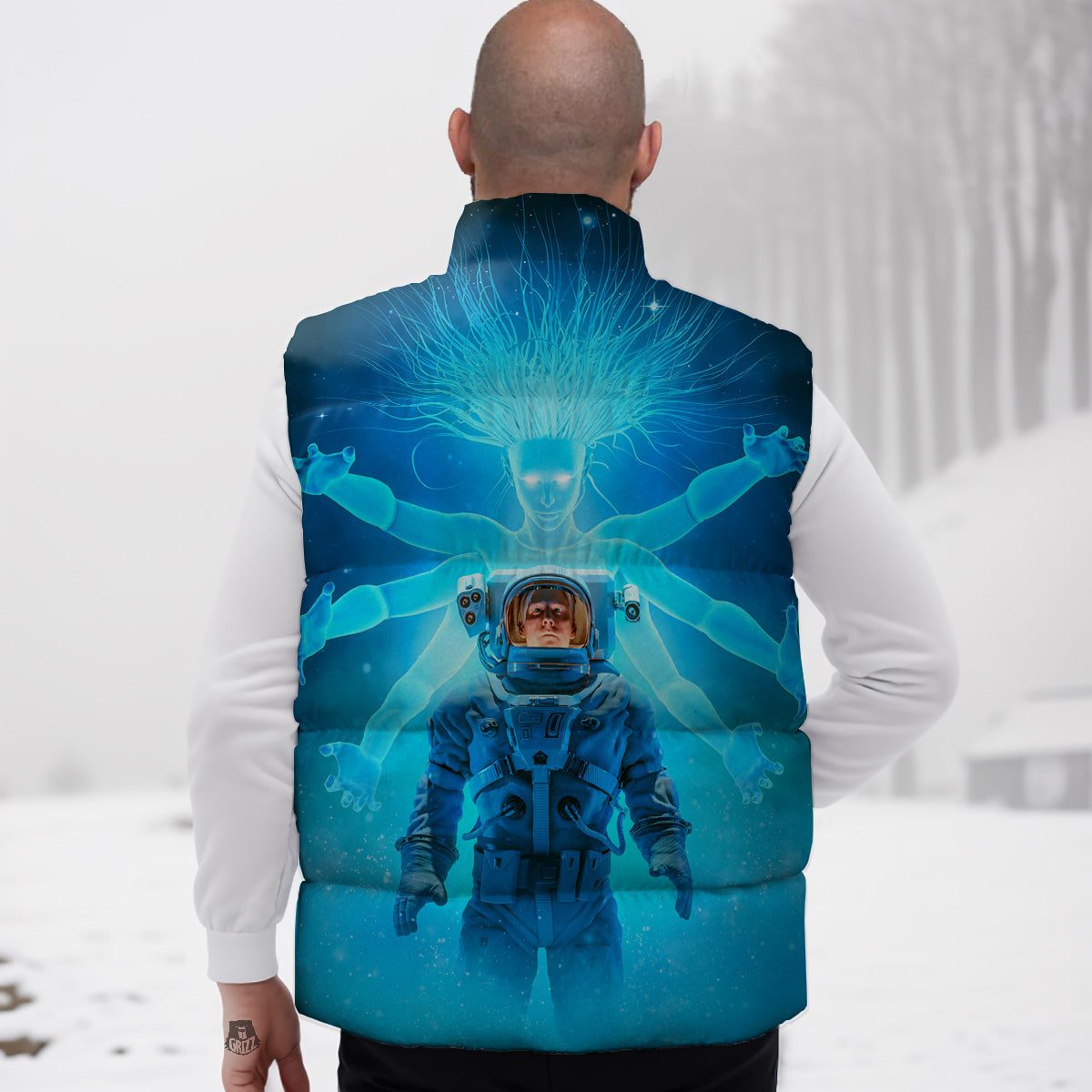 Blue Green Egg Skin Dragon Pattern Print Down Vest