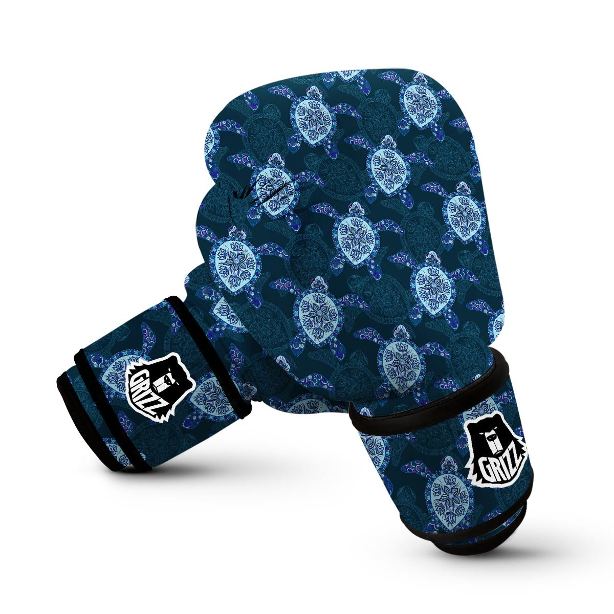 Blue Hawaiian Sea Turtle Pattern Print Boxing Gloves-grizzshop