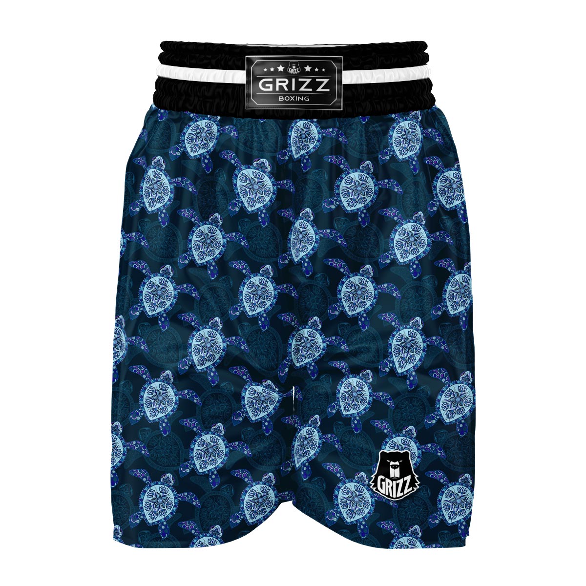 Blue Hawaiian Sea Turtle Pattern Print Boxing Shorts-grizzshop