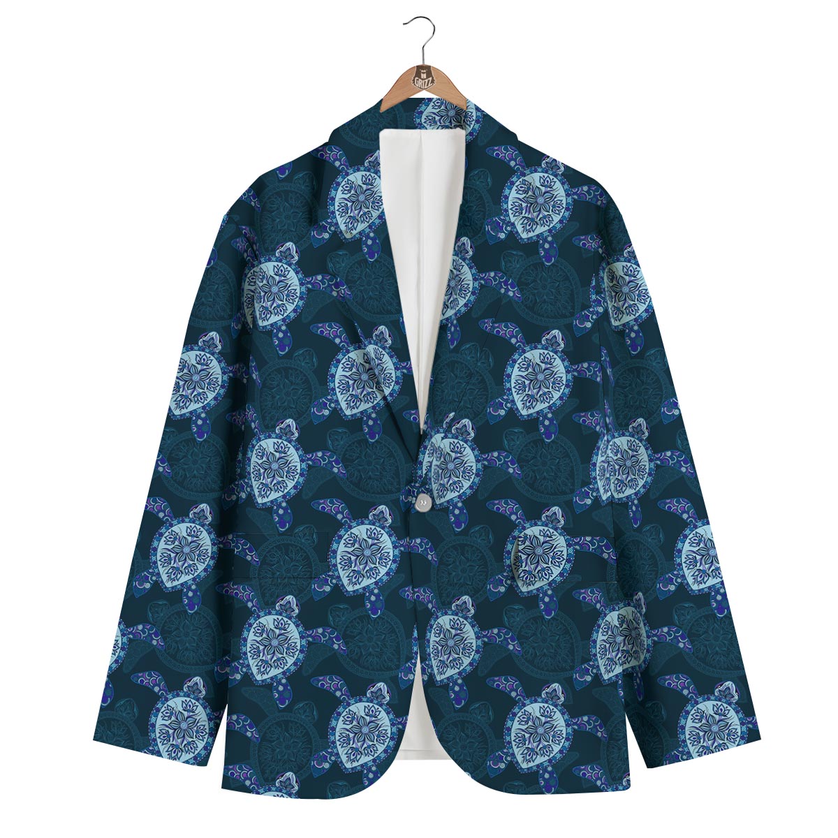 Blue Hawaiian Sea Turtle Pattern Print Men's Blazer-grizzshop