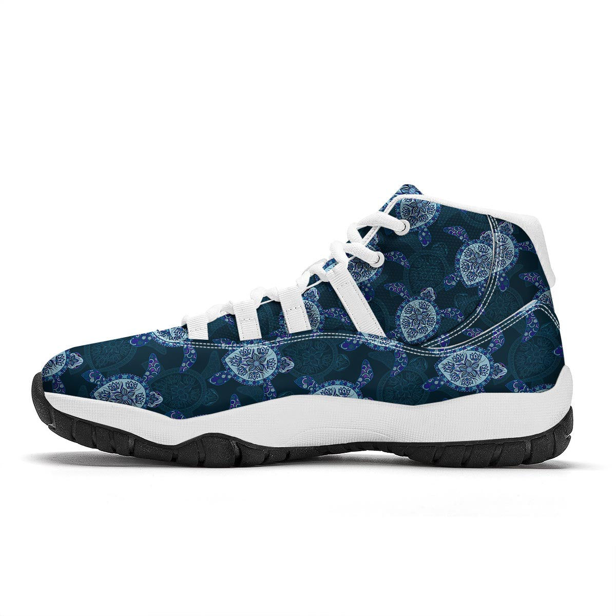 Blue Hawaiian Sea Turtle Pattern Print White Bball Shoes-grizzshop
