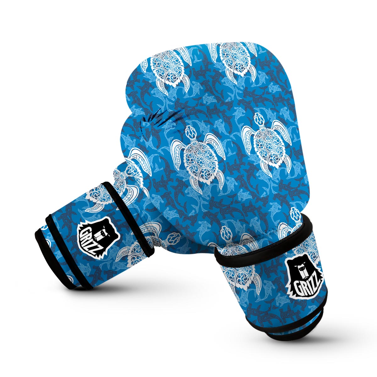 Blue Hawaiian Shark Sea Turtle Pattern Print Boxing Gloves-grizzshop