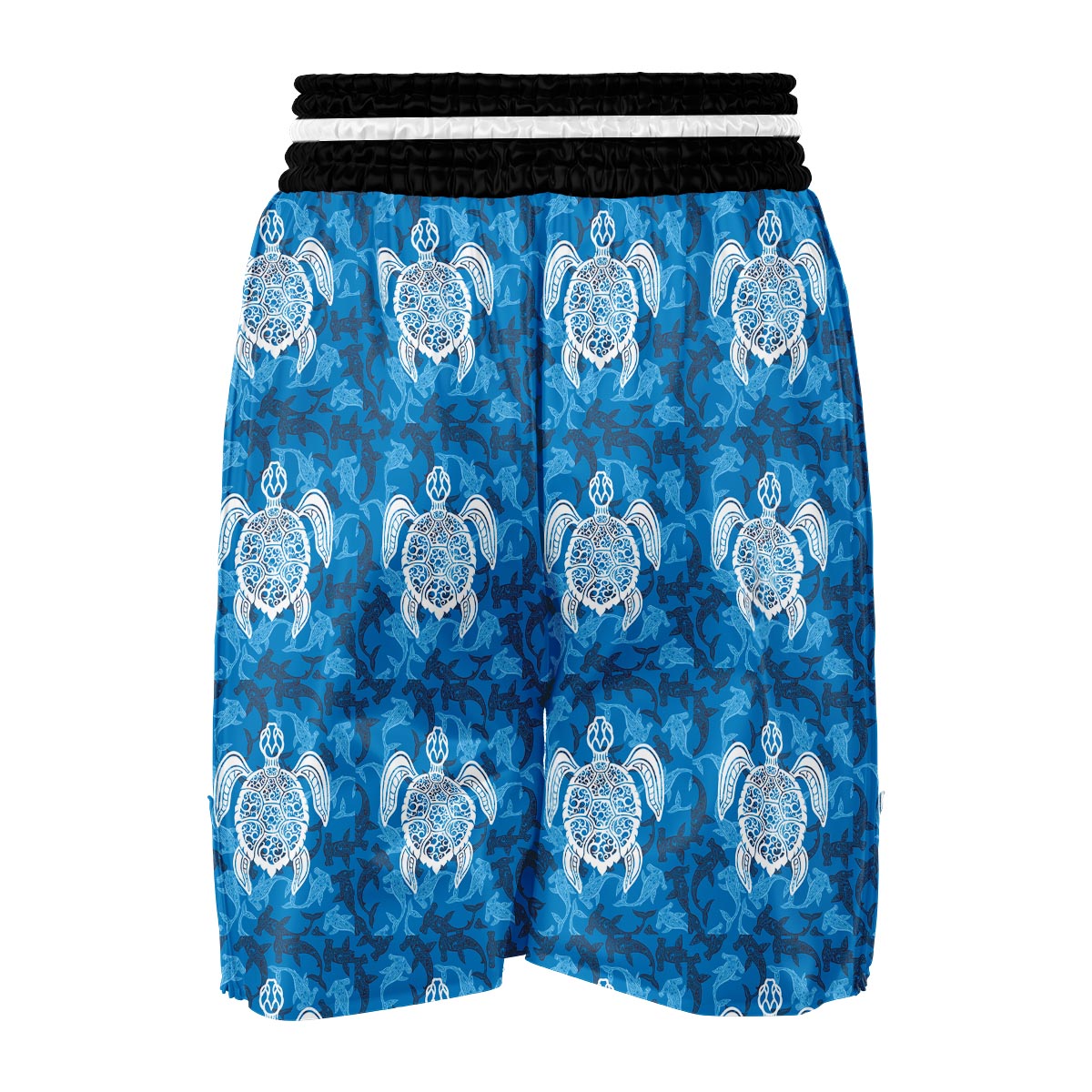 Blue Hawaiian Shark Sea Turtle Pattern Print Boxing Shorts-grizzshop