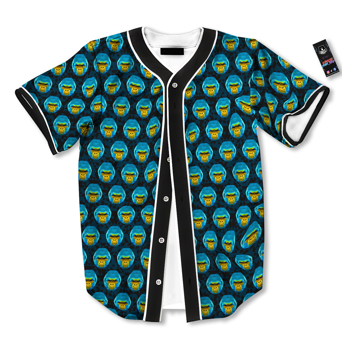 Blue Head Gorilla Geometric Triangle Print Pattern Baseball Jersey-grizzshop