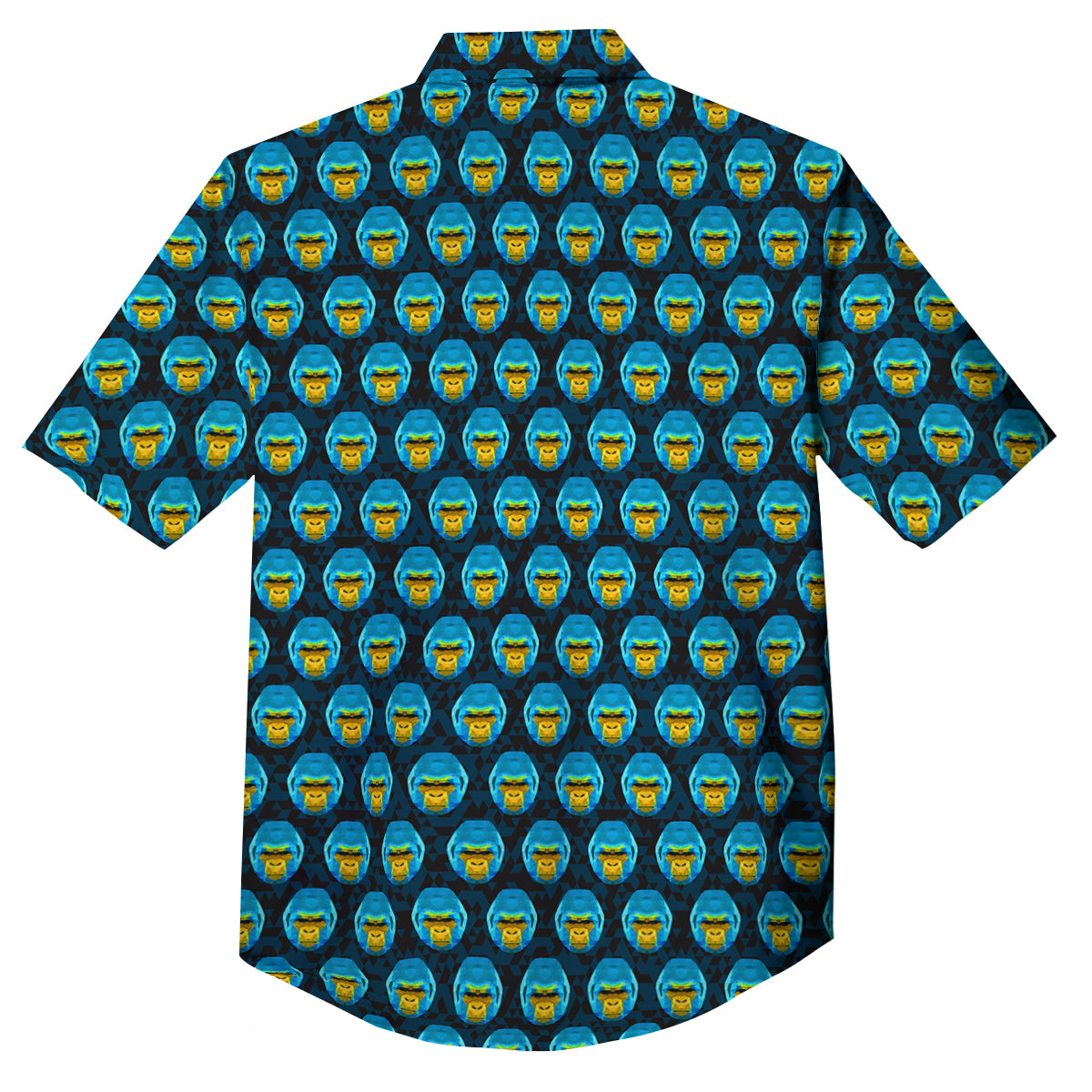 Blue Head Gorilla Geometric Triangle Print Pattern Button Up Shirt-grizzshop