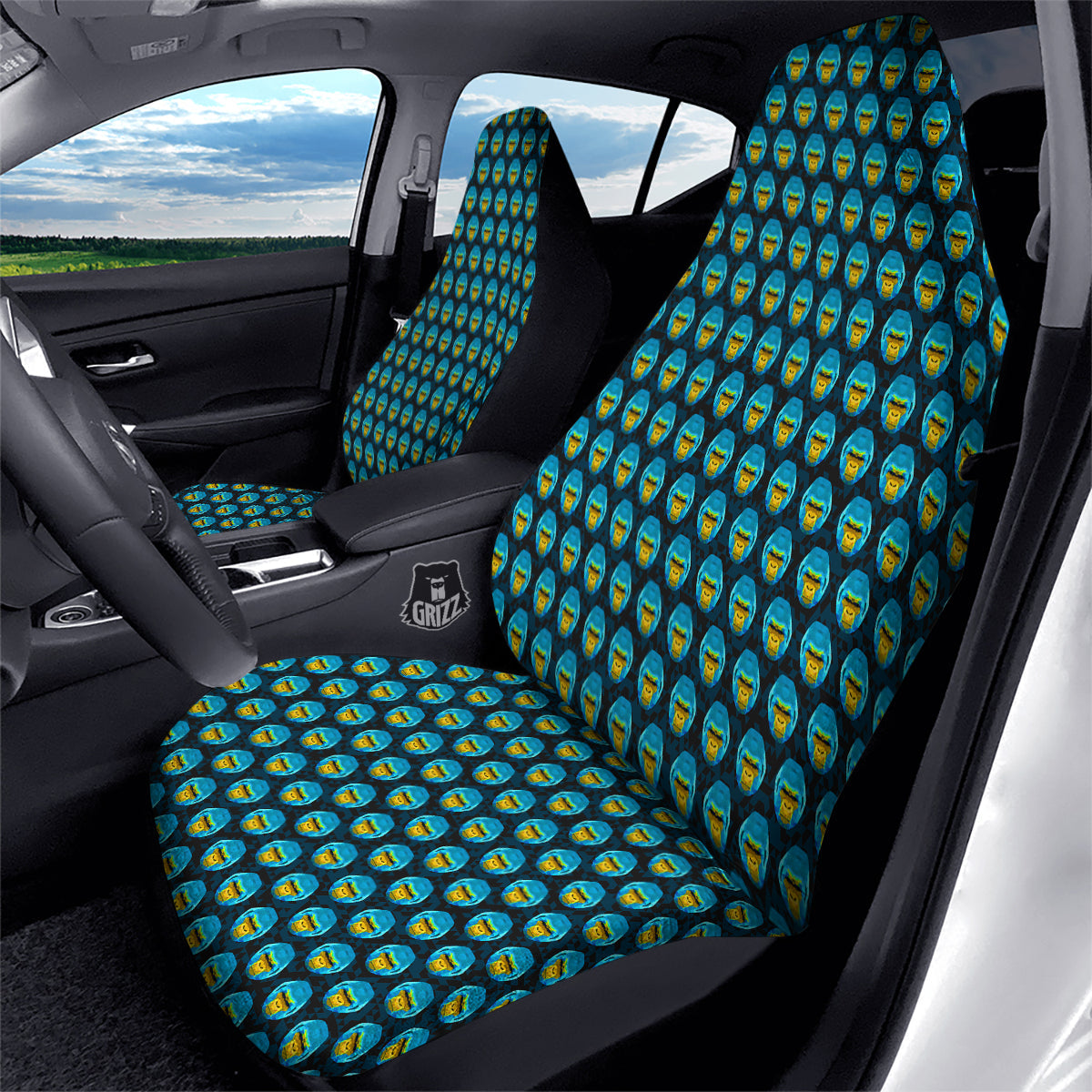 Blue Head Gorilla Geometric Triangle Print Pattern Car Seat Covers-grizzshop