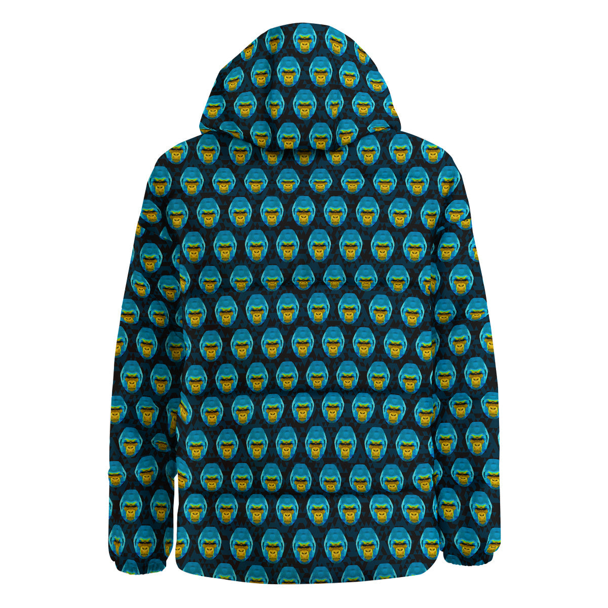 Blue Head Gorilla Geometric Triangle Print Pattern Down Jacket-grizzshop