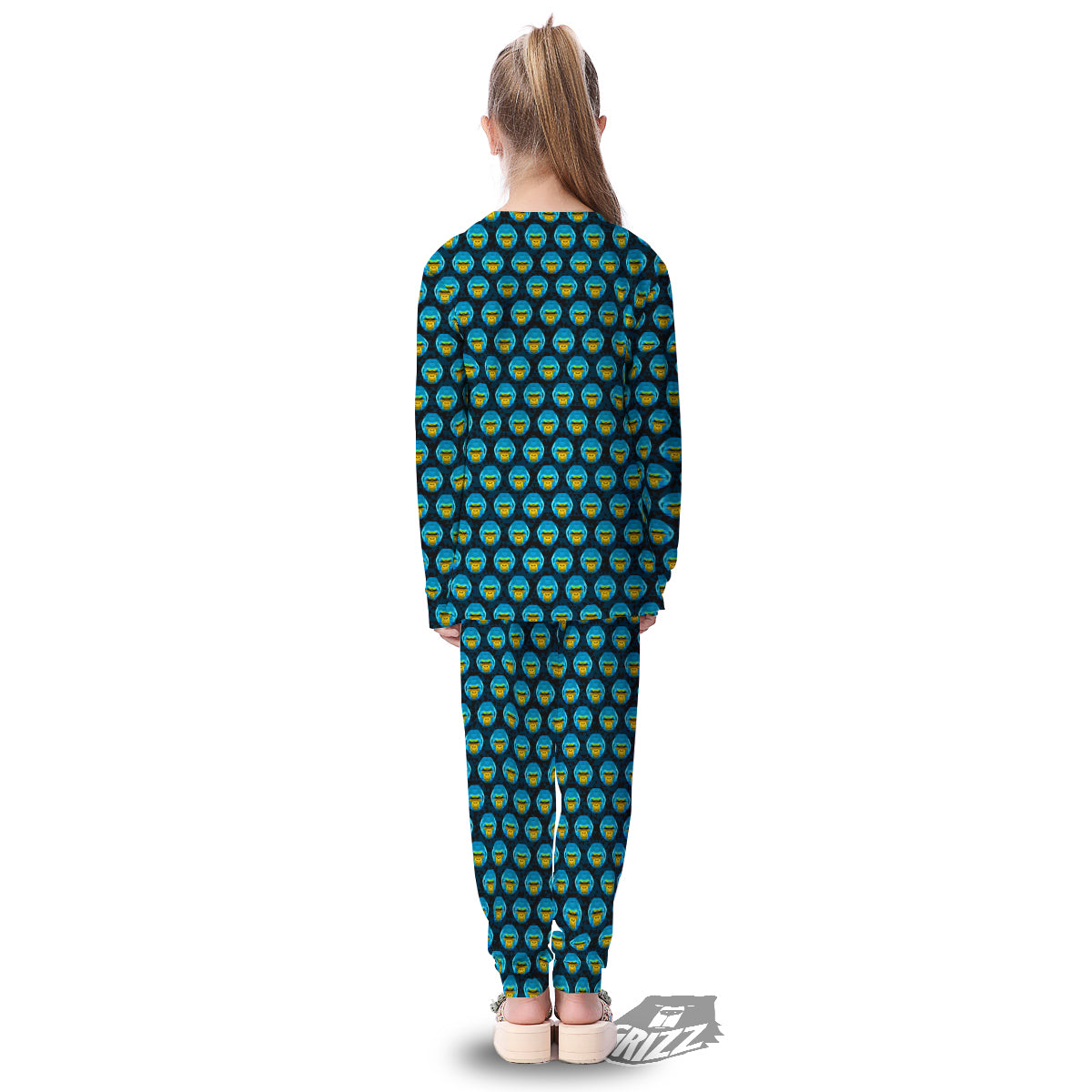 Blue Head Gorilla Geometric Triangle Print Pattern Kid's Pajamas-grizzshop