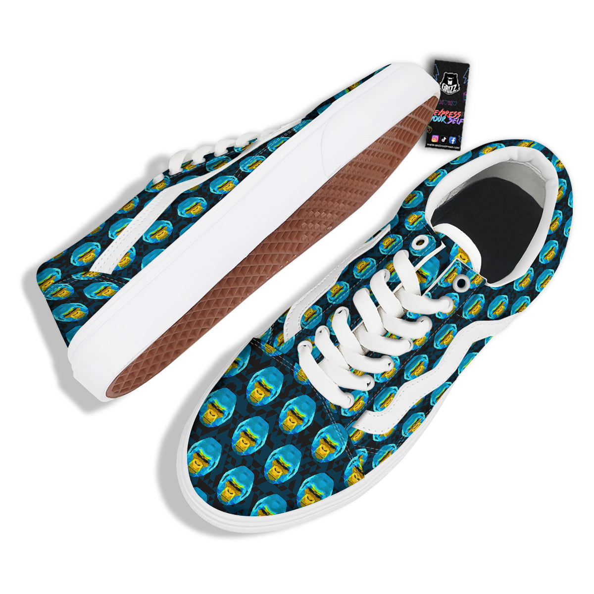 Blue Head Gorilla Geometric Triangle Print Pattern Skate Shoes-grizzshop