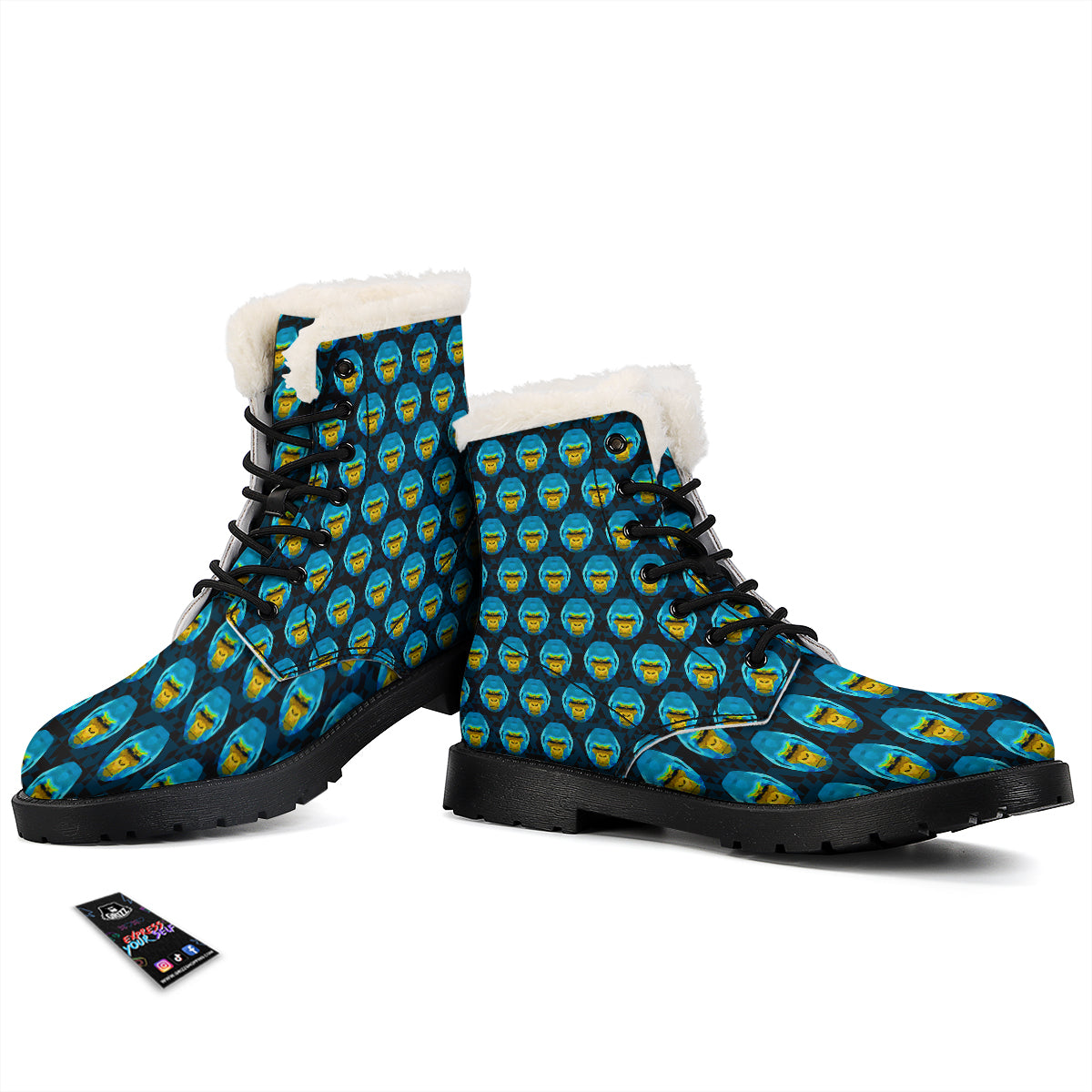 Blue Head Gorilla Geometric Triangle Print Pattern Winter Boots-grizzshop