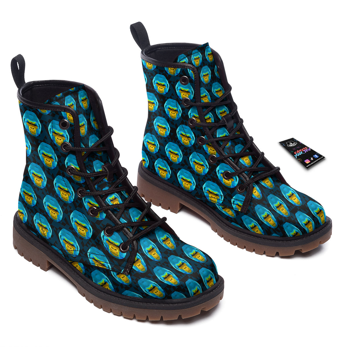 Blue Head Gorilla Geometric Triangle Print Pattern Work Boots-grizzshop