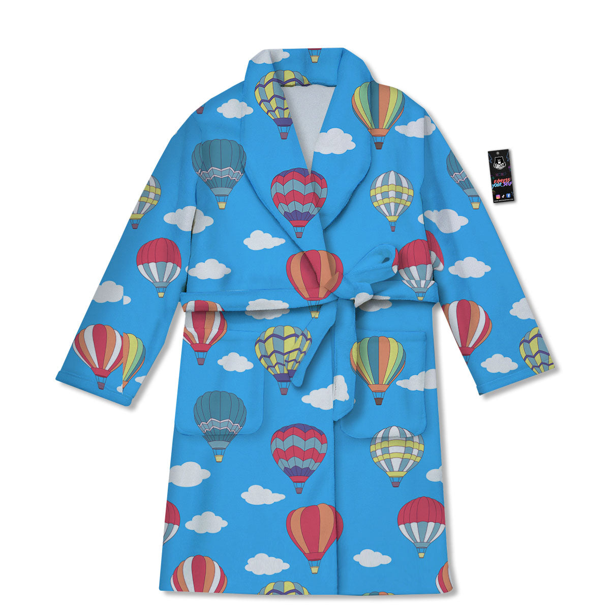 Blue Hot Air Balloon Print Pattern Bathrobe-grizzshop