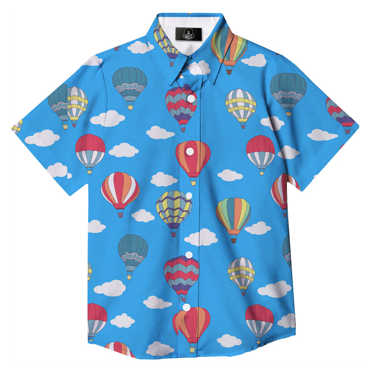 Blue Hot Air Balloon Print Pattern Button Up Shirt-grizzshop