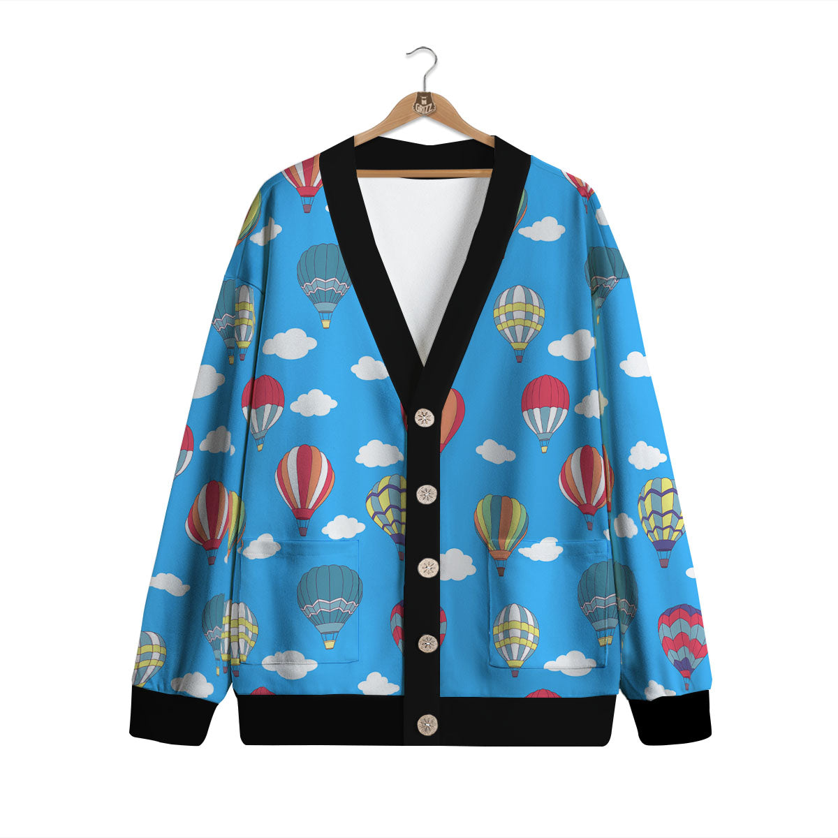 Blue Hot Air Balloon Print Pattern Cardigan-grizzshop