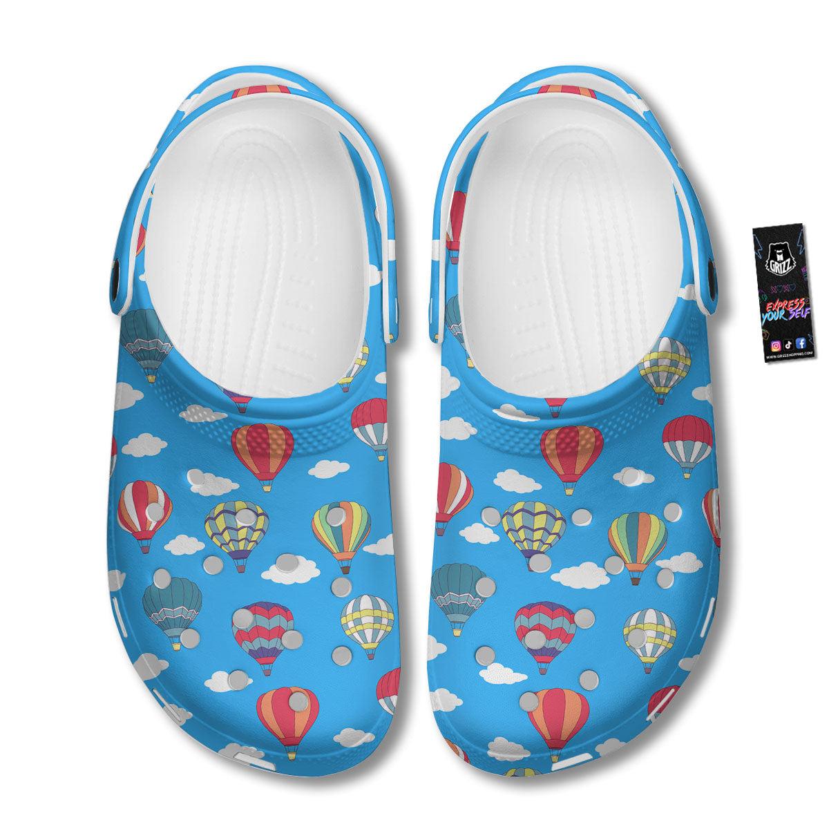 Blue Hot Air Balloon Print Pattern Clog-grizzshop