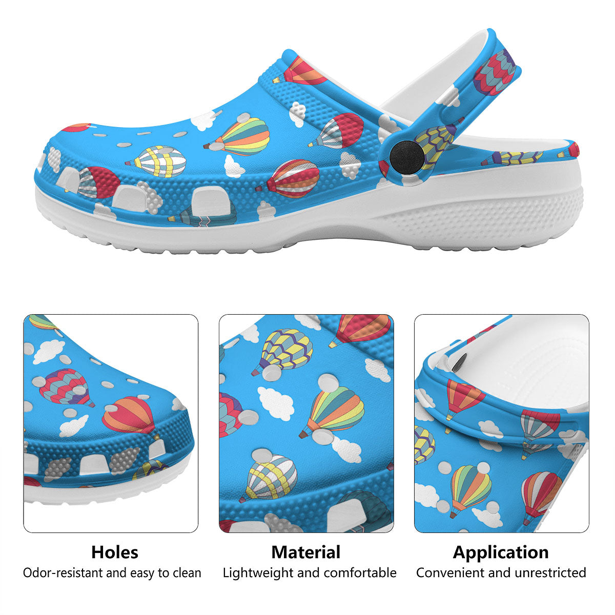 Blue Hot Air Balloon Print Pattern Clog-grizzshop