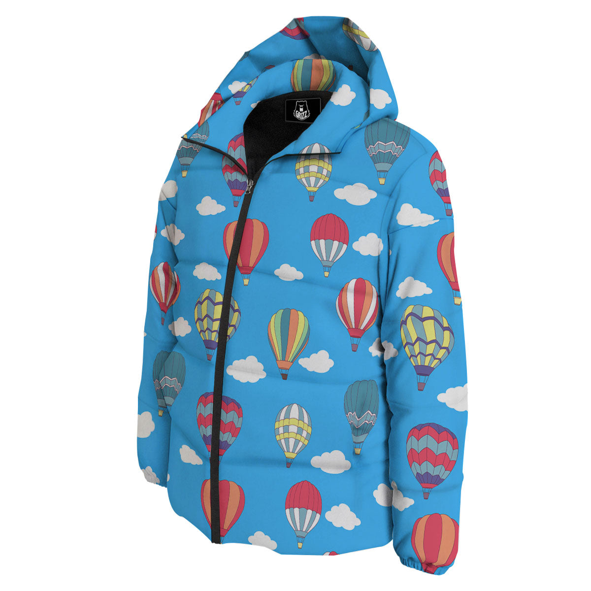 Blue Hot Air Balloon Print Pattern Down Jacket-grizzshop