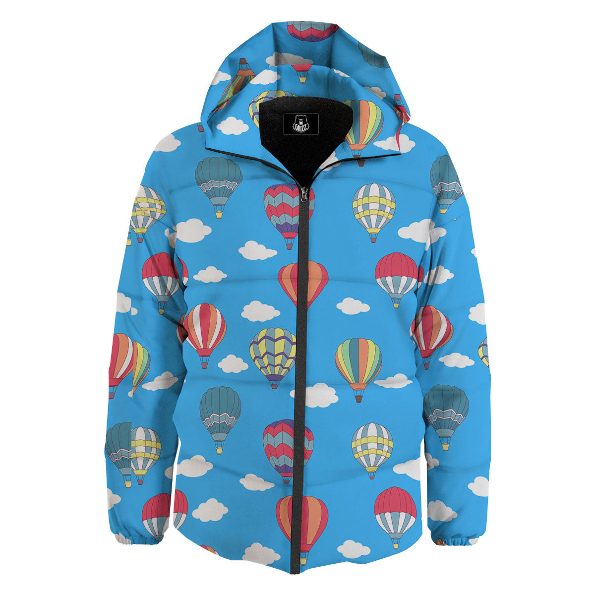 Blue Hot Air Balloon Print Pattern Down Jacket-grizzshop