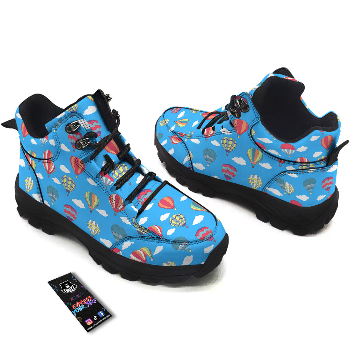 Blue Hot Air Balloon Print Pattern Hiking Shoes-grizzshop