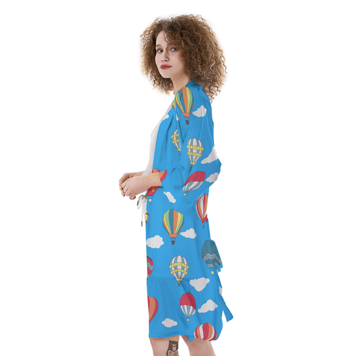Blue Hot Air Balloon Print Pattern Kimono-grizzshop