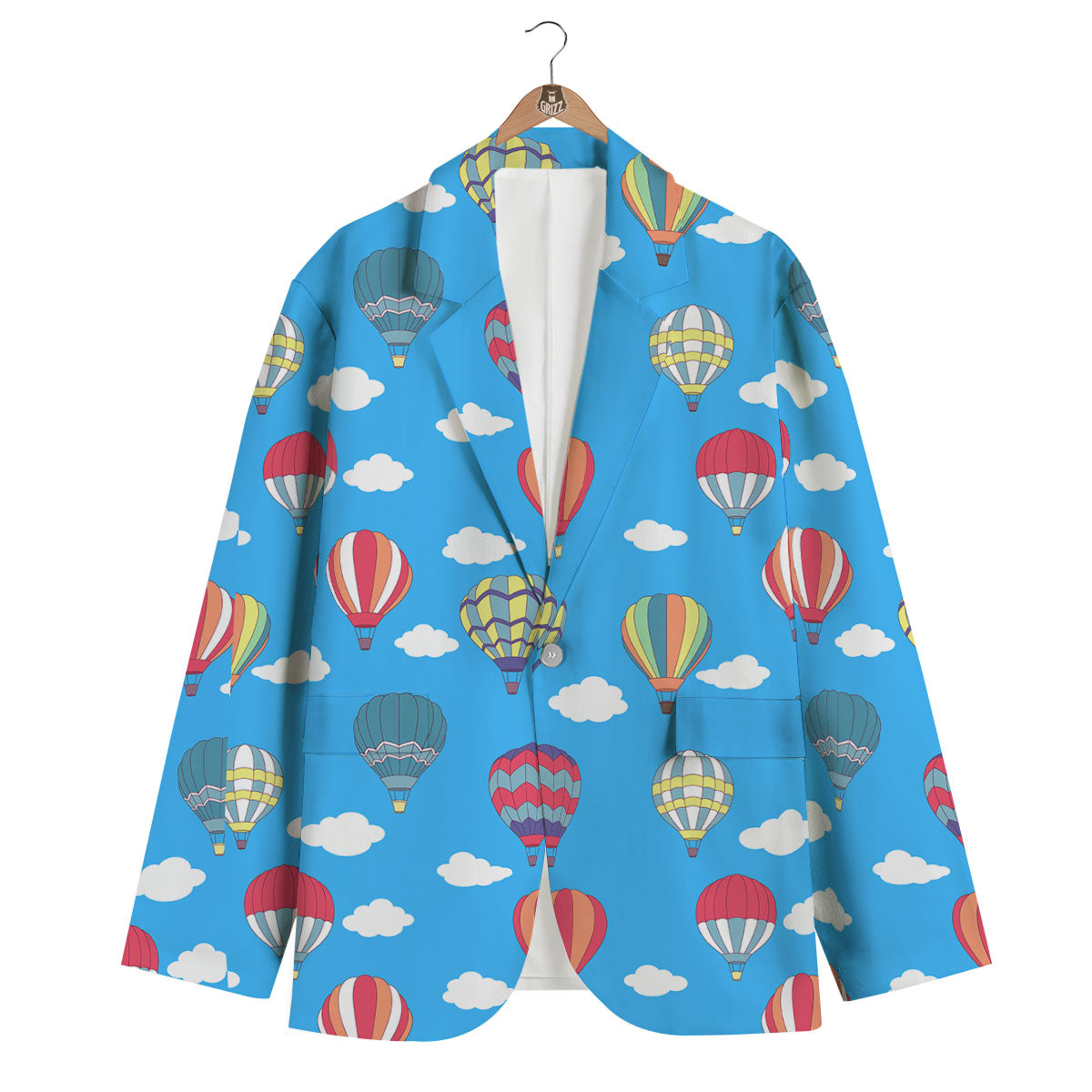 Blue Hot Air Balloon Print Pattern Men's Blazer-grizzshop