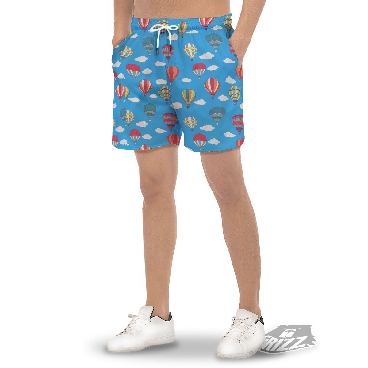 Blue Hot Air Balloon Print Pattern Men's Gym Shorts-grizzshop