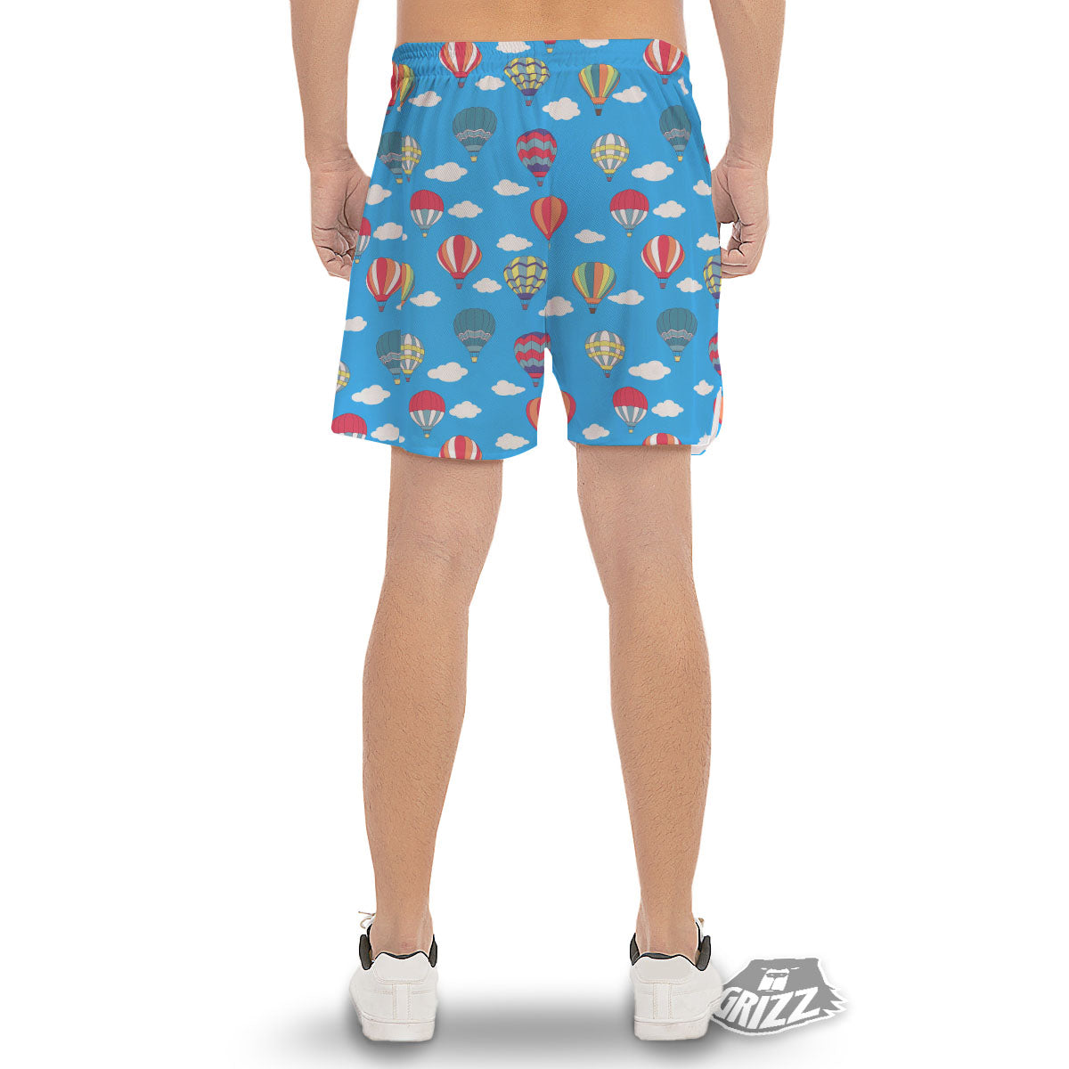 Blue Hot Air Balloon Print Pattern Men's Gym Shorts-grizzshop