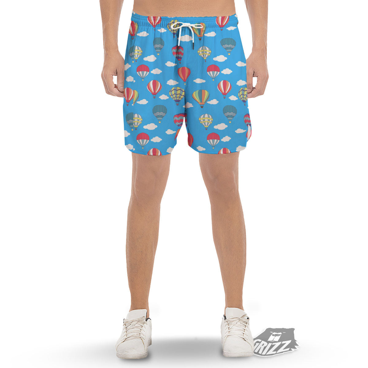 Blue Hot Air Balloon Print Pattern Men's Gym Shorts-grizzshop