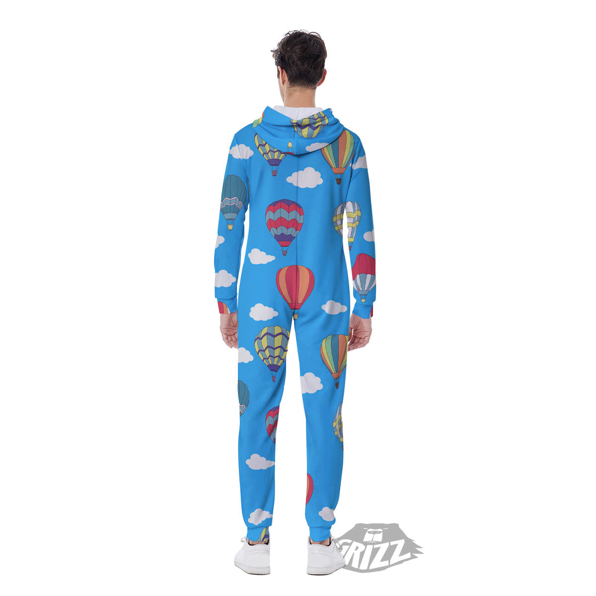 Blue Hot Air Balloon Print Pattern Men's Jumpsuit-grizzshop