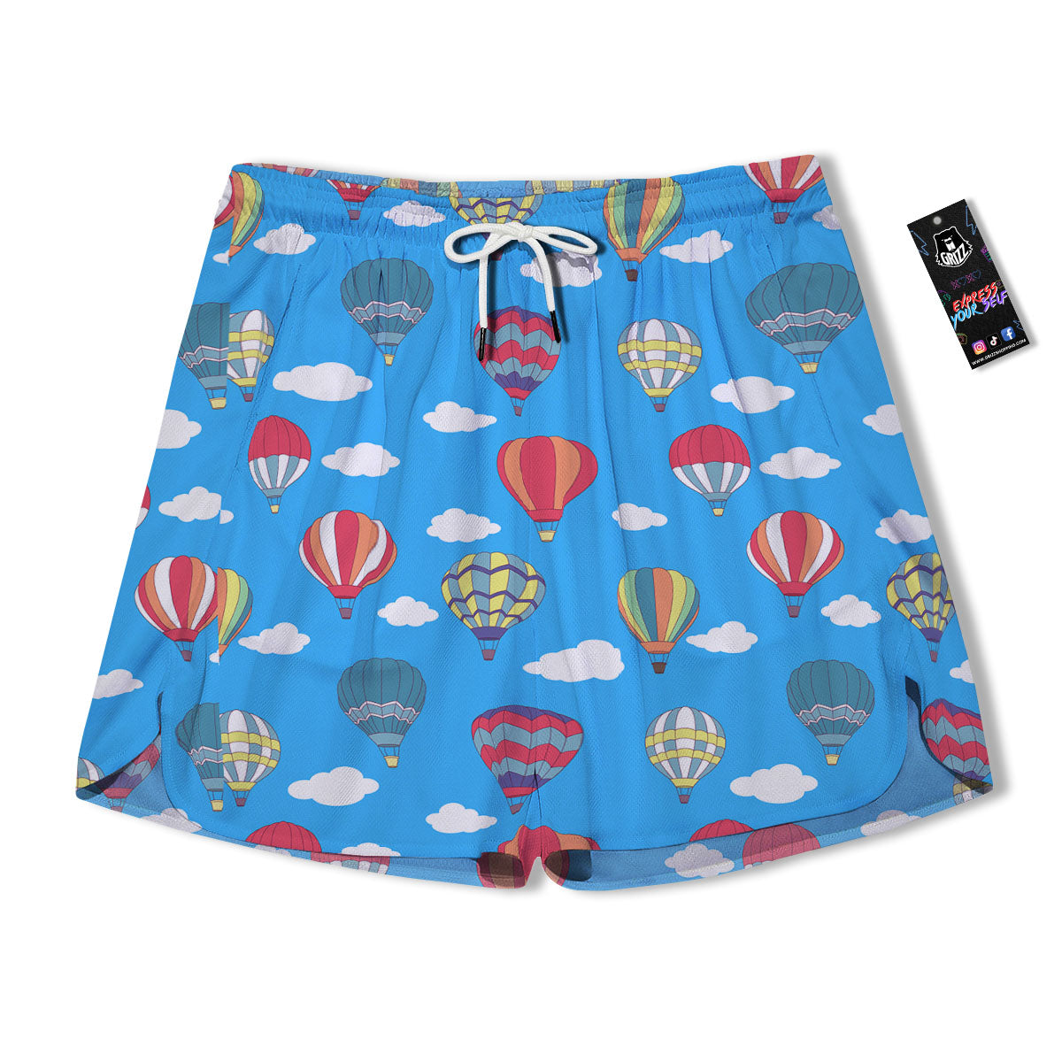 Blue Hot Air Balloon Print Pattern Men's Running Shorts-grizzshop
