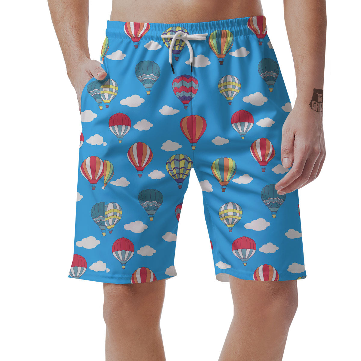 Blue Hot Air Balloon Print Pattern Men's Shorts-grizzshop