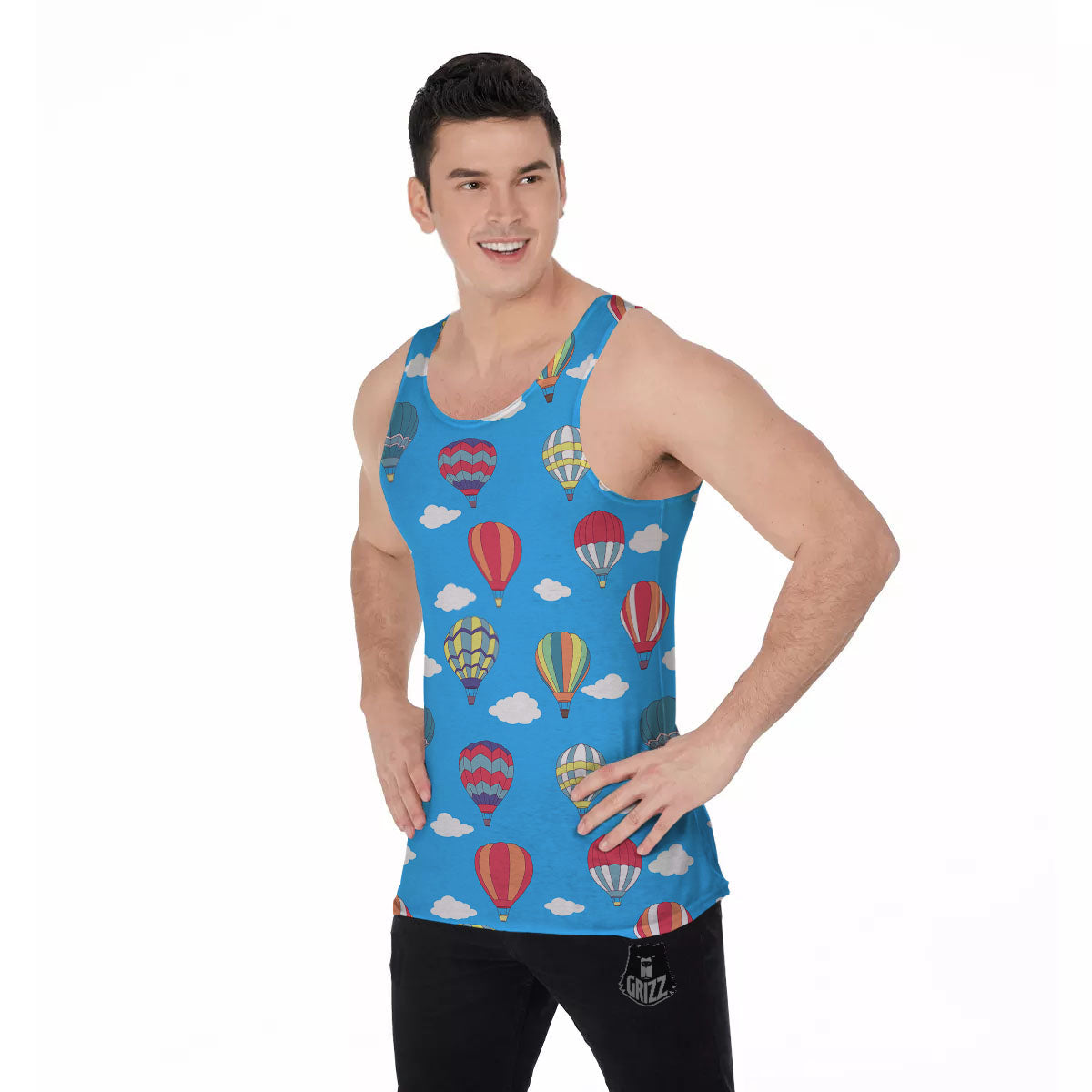 Blue Hot Air Balloon Print Pattern Men's Tank Top-grizzshop