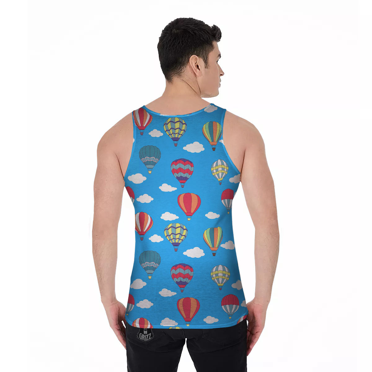 Blue Hot Air Balloon Print Pattern Men's Tank Top-grizzshop