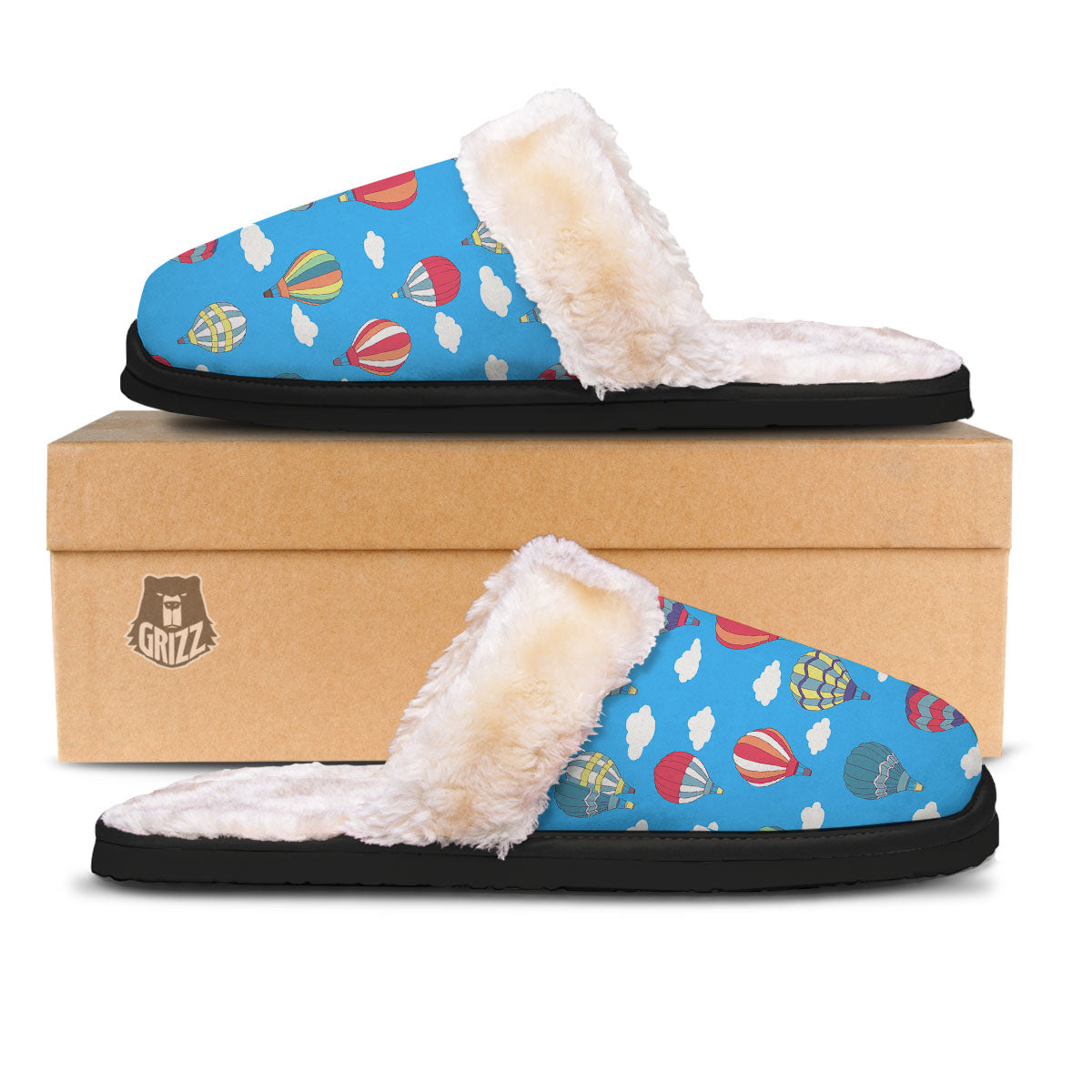 Blue Hot Air Balloon Print Pattern Slippers-grizzshop