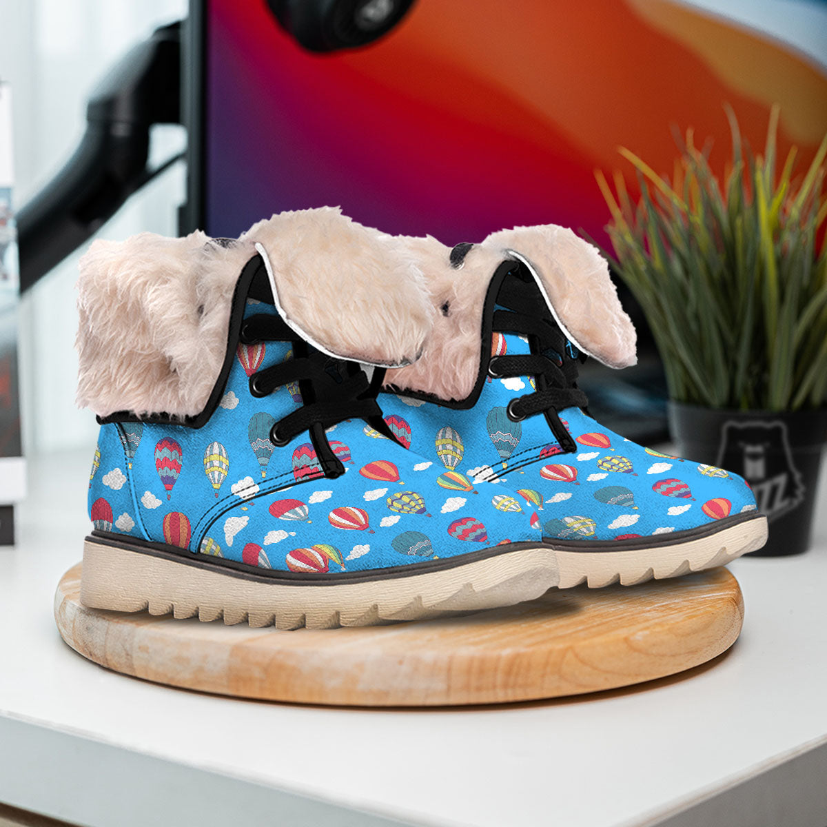 Blue Hot Air Balloon Print Pattern Snow Boots-grizzshop