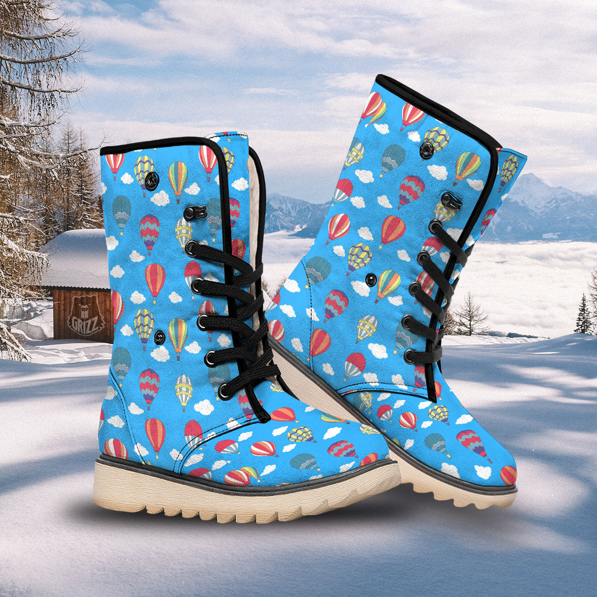 Blue Hot Air Balloon Print Pattern Snow Boots-grizzshop